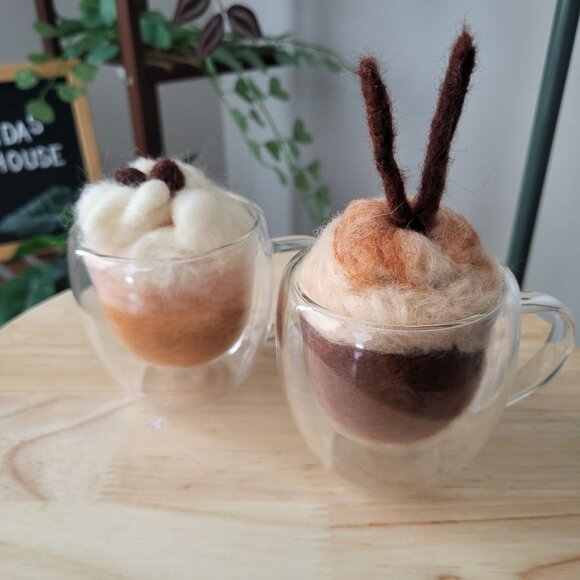 Handmade Coffee Macchiato Hot Cocoa Felted Wool - Picture 2 of 7